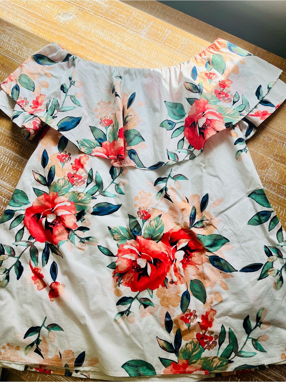 Adrienne Off-Shoulder Floral Mini dress White with pink and coral floral print